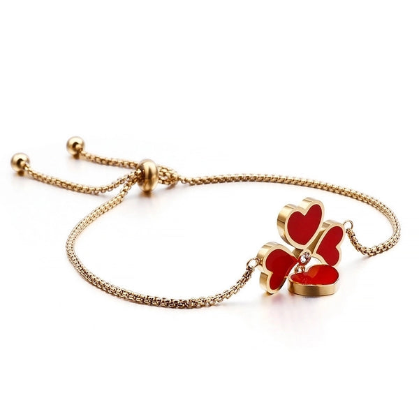Red Heart-Shaped Stainless Steel Bracelet