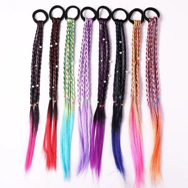 Fashion Children'S Colored Hair Rope Colorful Gradient Wig Twist Braid Rubber Band Hair Tie