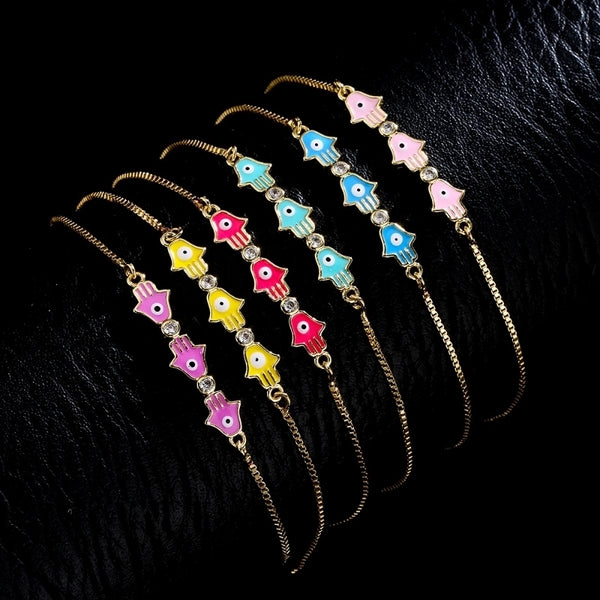 Fashion Copper Plating 18K Gold Zircon Dripping Oil Fatima Hand Adjustable Bracelet