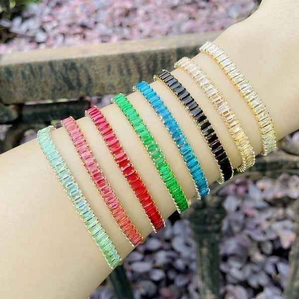 Fashion Simple Colorful Zircon Inlaid Copper Bracelet