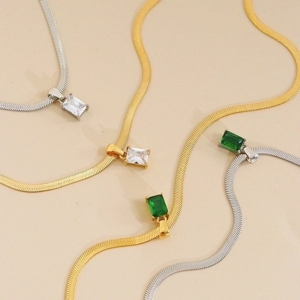 304 Stainless Steel 16K Gold Plated White Gold Plated Gold Plated Retro Plating Geometric Square Zircon Necklace