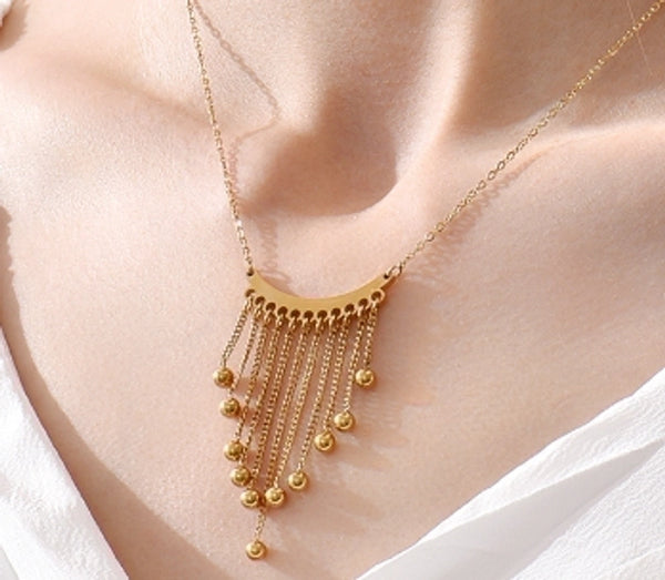 304 Stainless Steel 14K Gold Plated Minimalist Tassel Triangle Beads Pendant Necklace
