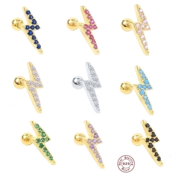 1 Piece Ear Cartilage Rings & Studs Fashion Lightning 925 Sterling Silver Plating Inlay Zircon