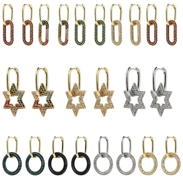 Fashion Round Star Copper Earrings Hollow Out Inlay Zircon Copper Earrings