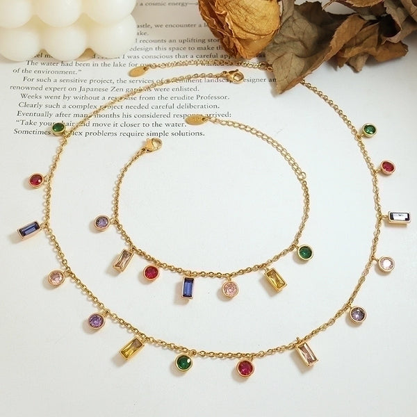 Minimalist Geometric Titanium Steel Gold Plated Zircon Bracelets Necklace