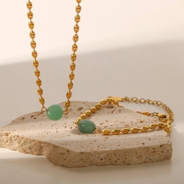 Fashion Geometric Stainless Steel Natural Stone Plating Necklace