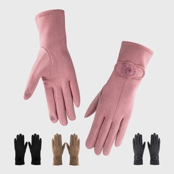 Women'S Elegant Solid Color Plush Polyester Warm Gloves 1 Piece