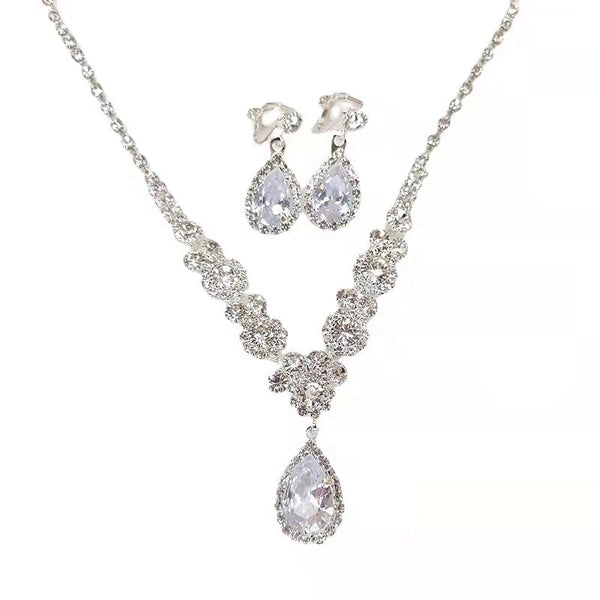 Silver Plated Inlay Water Droplets Flower Rhinestones Zircon Bracelets Earrings Necklace