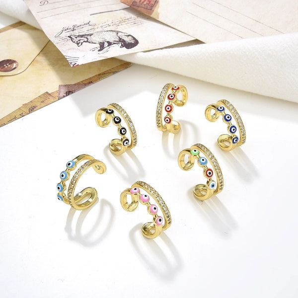 Fashion Devil'S Eye Copper Inlay Zircon Open Ring 1 Piece