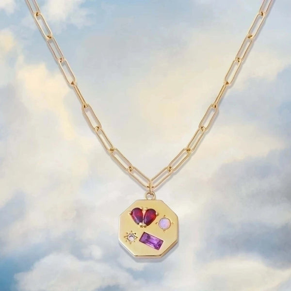 Vintage Style Romantic Heart Shape Stainless Steel Plating Inlay Zircon 18K Gold Plated Pendant Necklace