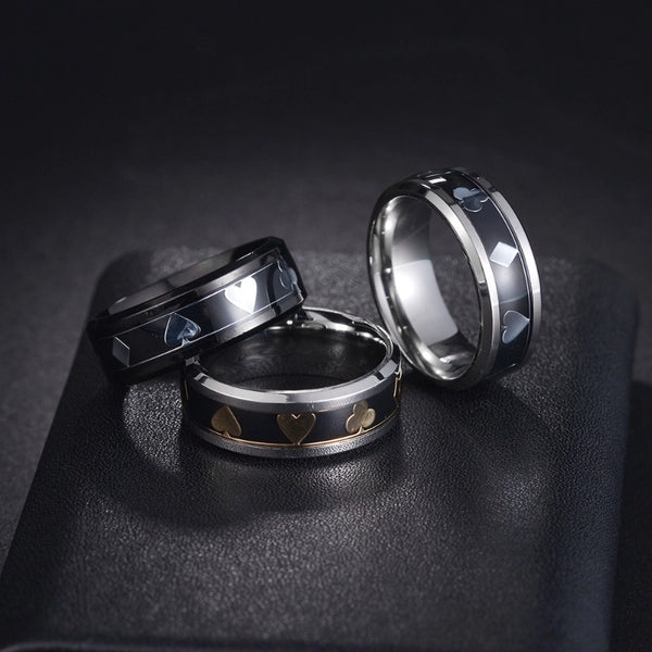 Fashion Geometric Poker 201 Stainless Steel Enamel Black Plated Men'S Rings