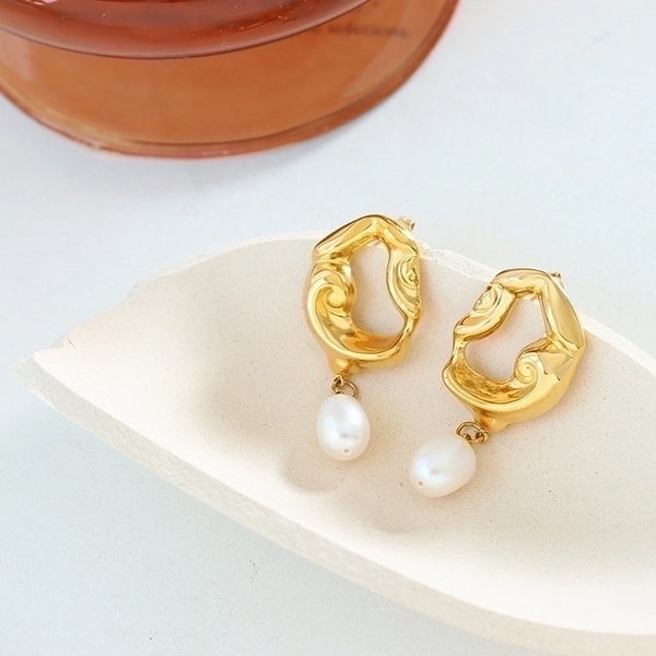1 Pair Minimalist Round Patchwork 304 Stainless Steel 18K Gold Plated Drop Earrings