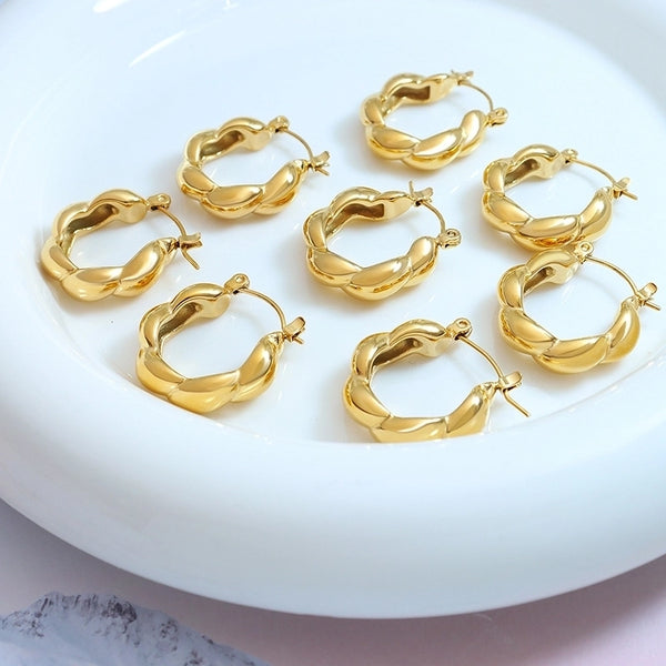 1 Pair Minimalist Round Twist Plating 304 Stainless Steel 18K Gold Plated Hoop Earrings