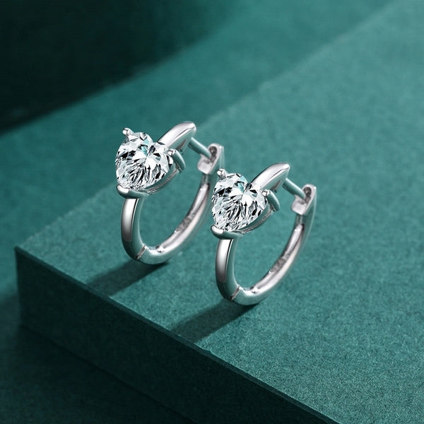 1 Pair 925 Sterling Silver Zircon Heart Shape Earrings