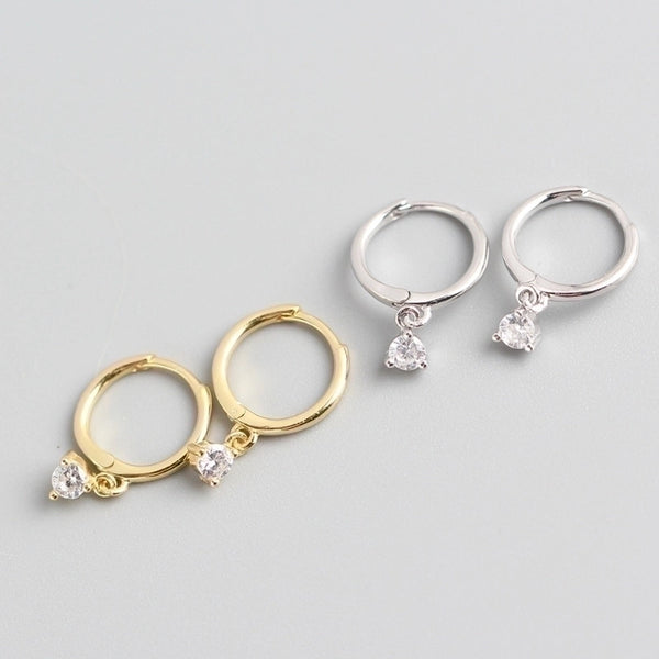 1 Pair Minimalist Water Droplets Sterling Silver Inlay Zircon Drop Earrings