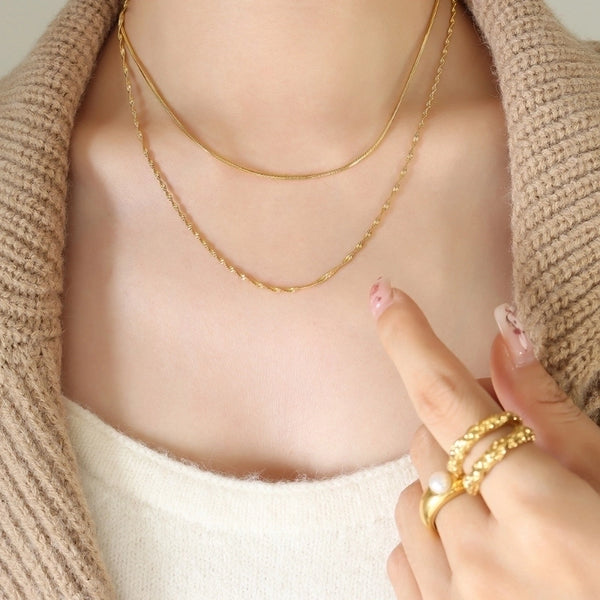 Casual Minimalist Solid Color 304 Stainless Steel 18K Gold Plated Plating Layered Necklaces