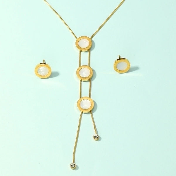 201 Stainless Steel 18K Gold Plated Basic Minimalist Plating Inlay Geometric Shell Earrings Necklace