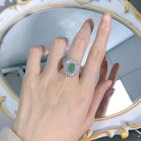 925 Sterling Silver Zircon Color Block Oval Rings