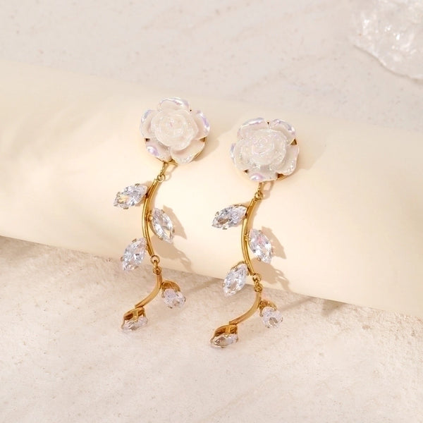 1 Pair Sweet Flower Inlay 304 Stainless Steel Zircon Ear Studs