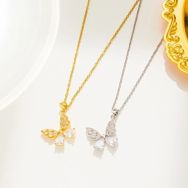 Ig Style Minimalist Butterfly Titanium Steel Inlay Zircon Pendant Necklace