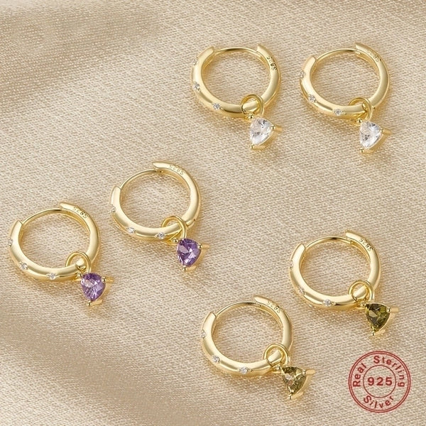 1 Pair 925 Sterling Silver Zircon Solid Color Earrings