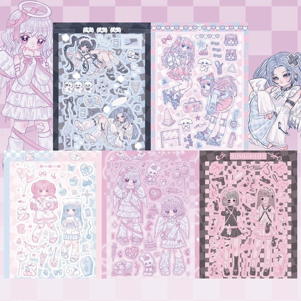 Coisini Original Sweet Asian Style Character Stickers Ins Korean Style Sweet Cool Double Girl Goo Card Journal Stickers