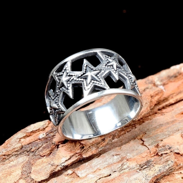 European And American Titanium Steel Domineering Personalized Men'S Six-Pointed Star Ring Stainless Steel Men'S Ring