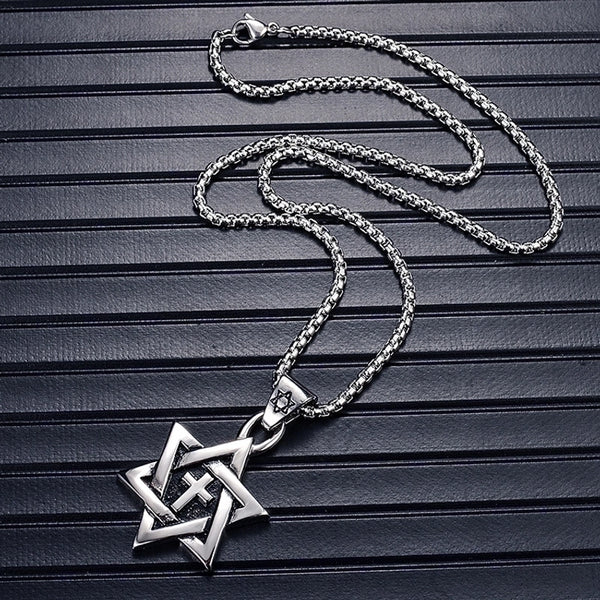 Hip-Hop Hexagram Titanium Steel Men'S Charms Pendant Necklace