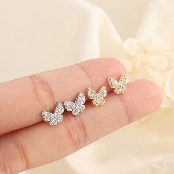 1 Pair Elegant Butterfly Inlay Copper Zircon Ear Studs