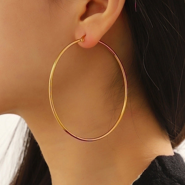 1 Pair Exaggerated Minimalist Circle Polishing Plating Titanium Steel 18K Gold Plated Earrings