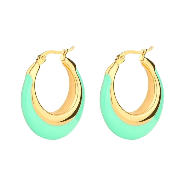 1 Pair Elegant Vacation Sweet Color Block Epoxy Plating Stainless Steel Gold Plated Hoop Earrings