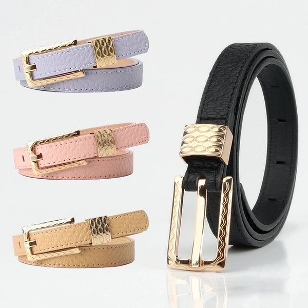 Elegant Basic Minimalist Solid Color Pu Leather Alloy Women'S Leather Belts