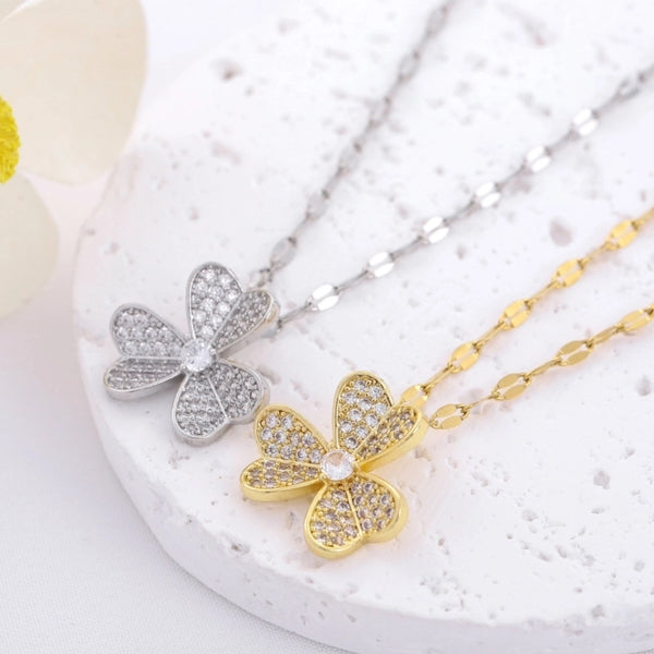 Minimalist Heart Shape Stainless Steel Copper Zircon Pendant Necklace In Bulk