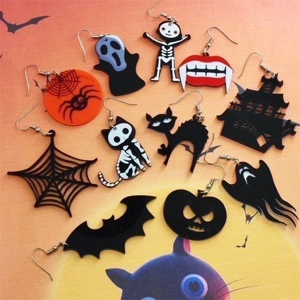 1 Pair Cute Funny Pumpkin Spider Web Arylic Drop Earrings