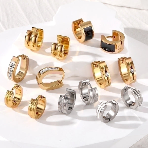 1 Pair Minimalist Color Block Inlay 201 Stainless Steel Zircon Earrings