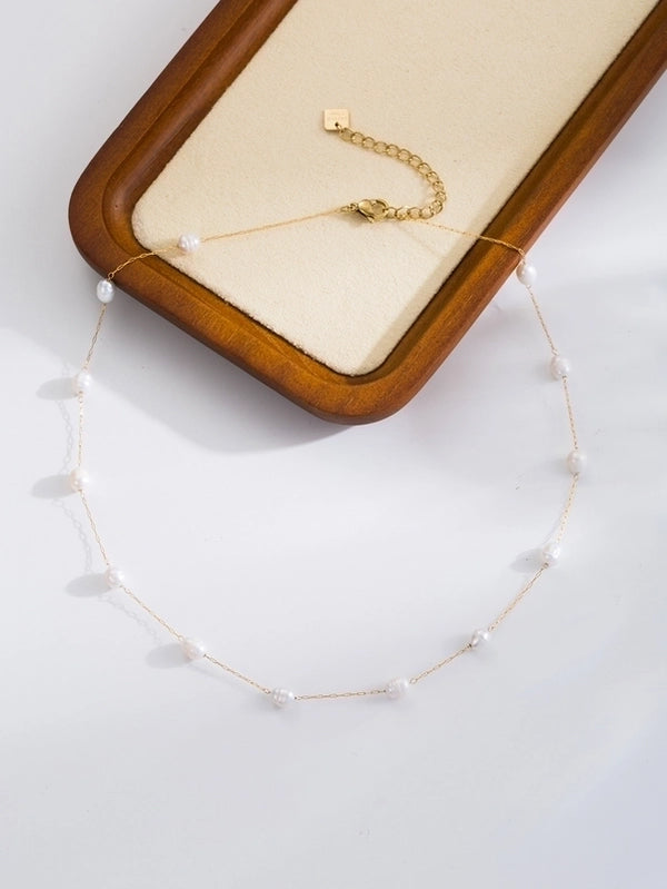 Minimalist Oval 304 Stainless Steel Baroque Pearls Polishing Necklace