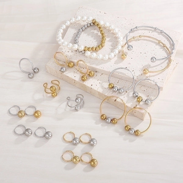Ig Style Minimalist Round Titanium Steel 18K Gold Plated Pearl Plating Rings Bracelets Earrings