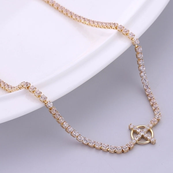 Elegant Streetwear Cross Round Stainless Steel Zircon 18K Gold Plated Plating Inlay Pendant Necklace