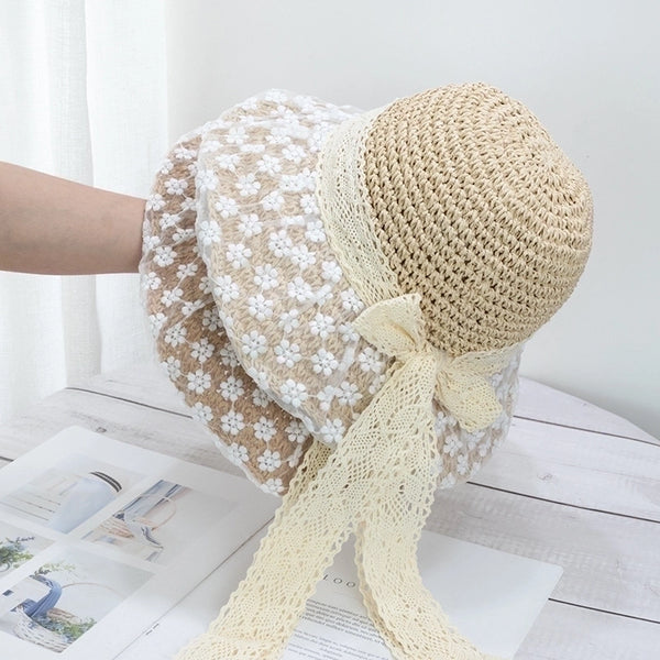 Women'S Sweet Pastoral Bow Knot Wide Eaves Straw Hat