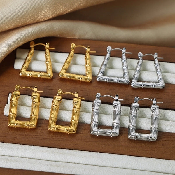 1 Pair Casual Elegant Triangle Square Plating Carving Titanium Steel 18K Gold Plated Hoop Earrings