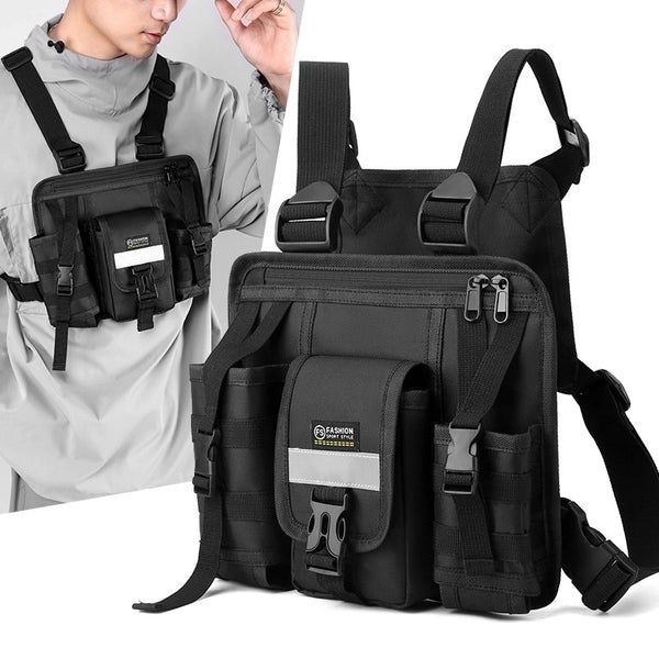 Men'S Solid Color Nylon Zipper Fanny Pack Hiking Backpack