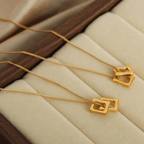 Elegant Minimalist Square Titanium Steel 18K Gold Plated Plating Pendant Necklace