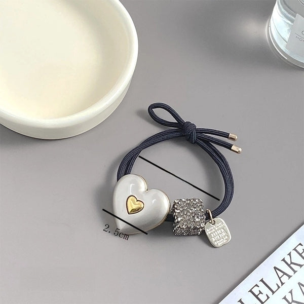 Women'S Streetwear Heart Shape Alloy Rhinestone Hair Tie