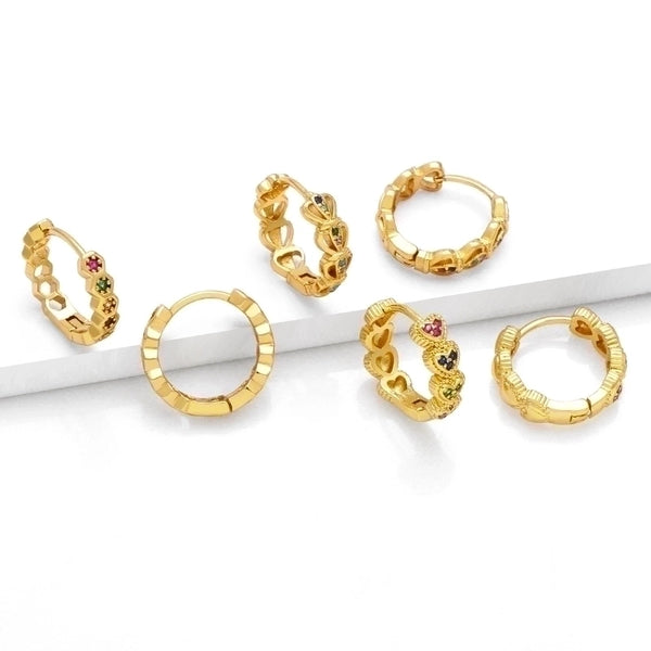1 Pair Minimalist Heart Shape Inlay Copper Zircon 18K Gold Plated Hoop Earrings