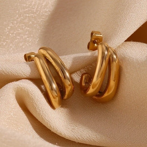 1 Pair Minimalist Classic Style Solid Color Plating 304 Stainless Steel 18K Gold Plated Ear Studs