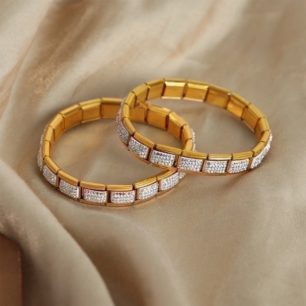 Casual Elegant Minimalist Square Titanium Steel 18K Gold Plated Artificial Diamond Bracelets In Bulk