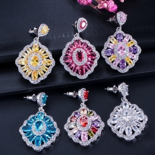 1 Pair Romantic Commute Rhombus Plating Inlay Copper Zircon Rhodium Plated Silver Plated Drop Earrings