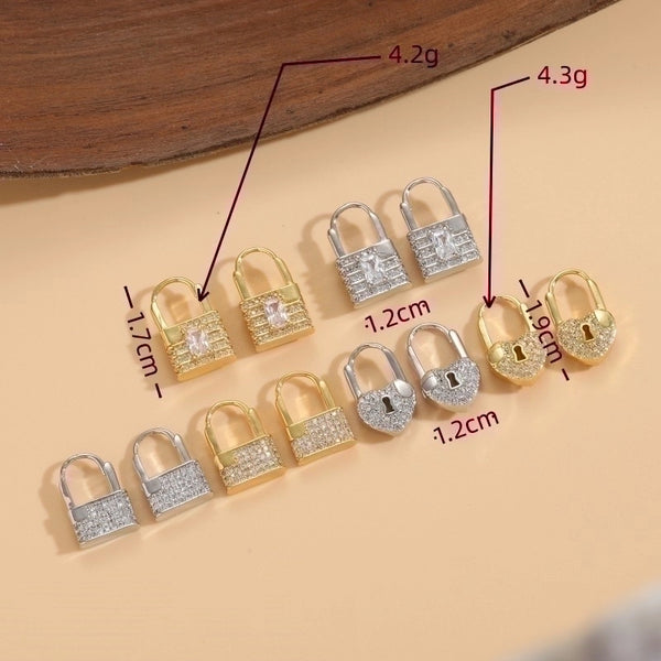 1 Pair Elegant Lock Plating Inlay Copper Zircon 14K Gold Plated Earrings