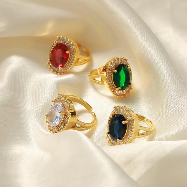 Elegant Minimalist Oval Copper Plating Inlay Zircon 18K Gold Plated Rings