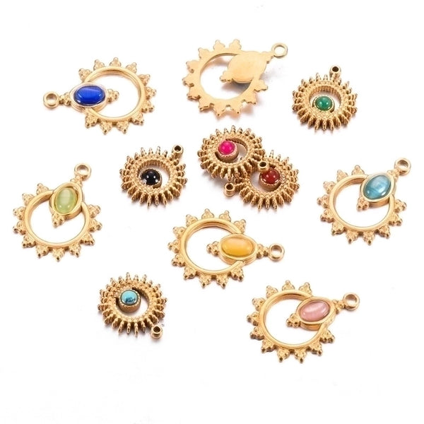 5 Pcs/Package Minimalist Round Stainless Steel Plating Inlay Pendant Jewelry Accessories